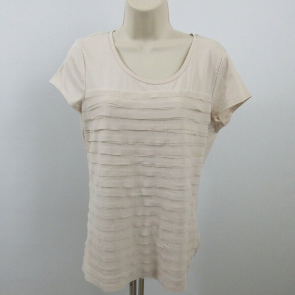 Ann Taylor Top Womens Size Medium Almond Color Cap Sleeve Tiered Ruffle Front - Picture 1 of 4